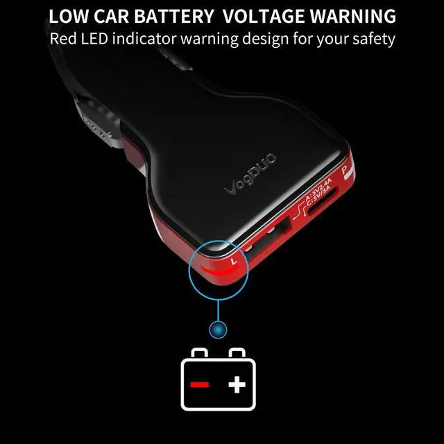 Alt view image 6 of 7 - VogDUO Deluxe Charger Kit, 10000mAh Power Delivery Power Bank, 57W PD Car Charger, USB-C to USB-C cables, Premium zipper case, compatible with iPhone series, Samsung Galaxy, iPad, MacbBook, Black