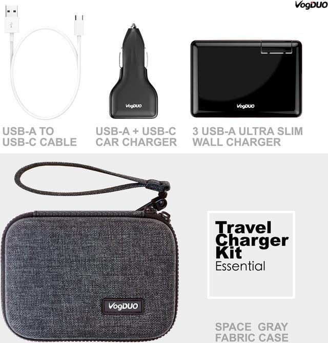 VogDUO Essential Charger Kit, Ultra-slim 30W 3-USB-port Wall