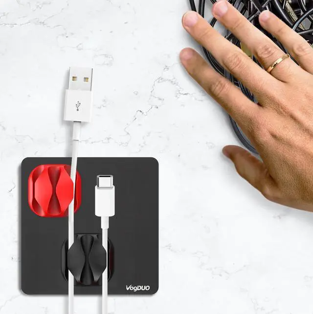 Alt view image 3 of 6 - VogDUO Cable Management, Matt black aluminum alloy pad, 4 silicone cable-managements, washable PU pad, compatible with smart-phone cable, Alexa, Google Nest mini, HomePod, iMac, car charging cable.