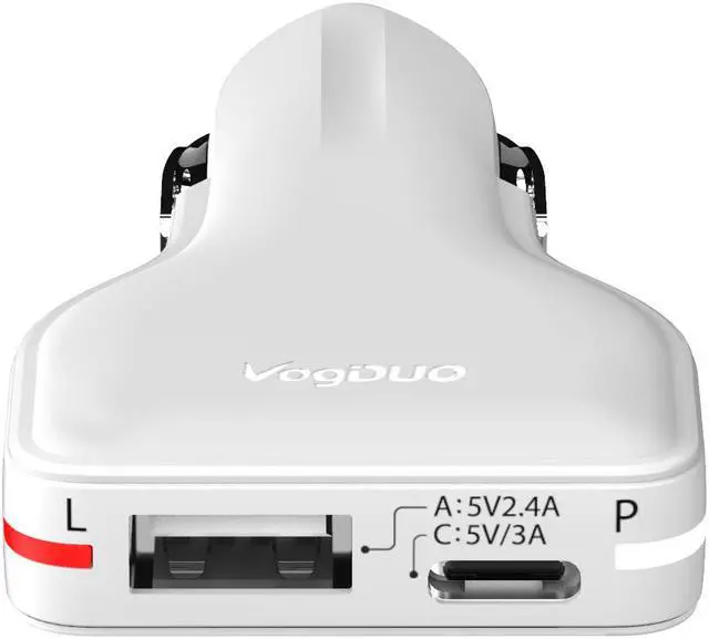 Alt view image 2 of 6 - VogDUO 27W Type-C & Type-A Car Charger, ultra-slim, travel-friendly, compatible with iPhone, iPad, Apple Watch, and more- White