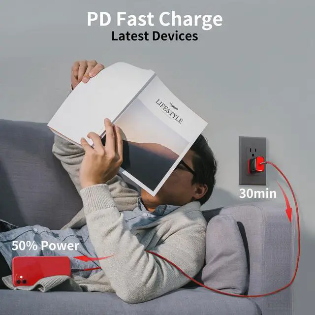 Alt view image 4 of 7 - VogDUO Power Delivery Charging Bundle, 18W USB-C Power Delivery Wall Charger, 57W PD Car Charger, 6.6ft USB-C to Lightning cable, zipper case, compatible with iPhone, Samsung galaxy, Nintendo Switch