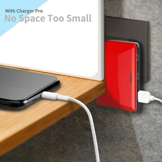 Alt view image 3 of 7 - VogDUO Essential Charger Kit, Ultra-slim 30W 3-USB-port Wall Charger, USB Combo Car Charger, USB-A to USB-C Cable, Premium zipper case, compatible with iPhone series, Samsung Galaxy, Red and White