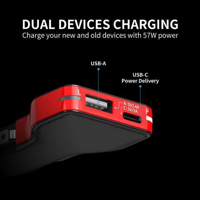 Alt view image 7 of 7 - VogDUO Deluxe Charger Kit, 10000mAh Power Delivery Power Bank, 57W PD Car Charger, USB-C to USB-C cables, Premium zipper case, compatible with iPhone series, Samsung Galaxy, iPad, MacbBook, Black