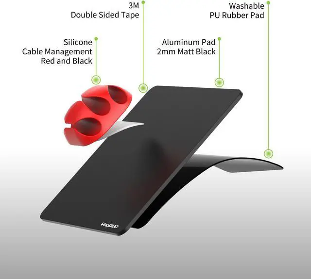 Alt view image 2 of 6 - VogDUO Cable Management, Matt black aluminum alloy pad, 4 silicone cable-managements, washable PU pad, compatible with smart-phone cable, Alexa, Google Nest mini, HomePod, iMac, car charging cable.