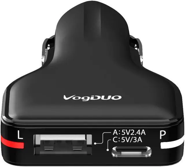 Alt view image 2 of 4 - VogDUO 27W Type-C & Type-A Car Charger, ultra-slim, travel-friendly, compatible with iPhone 12/ 12 Pro/ 12 Pro Max, iPad, Apple Watch, and more- Black