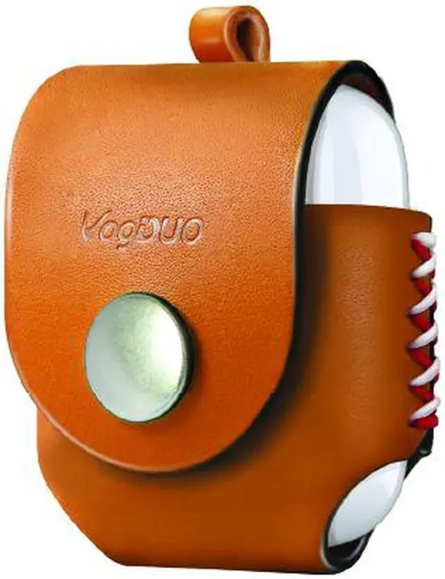 Main image of VogDUO- Italian Genuine Leather Case for AirPods, portable carry case, Lightning port slot design, Belt Loop design, premium metal hook for the bag, keychain or jeans, YKK button applied- Tan