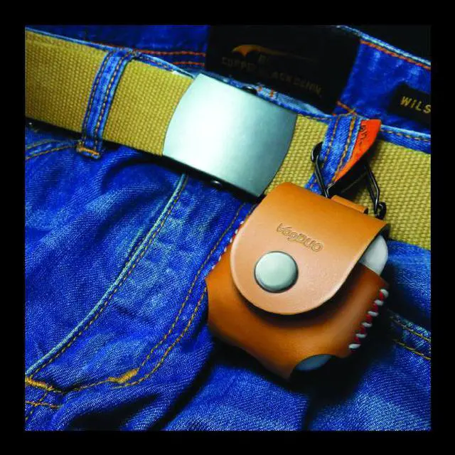 Alt view image 4 of 6 - VogDUO- Italian Genuine Leather Case for AirPods, portable carry case, Lightning port slot design, Belt Loop design, premium metal hook for the bag, keychain or jeans, YKK button applied- Tan