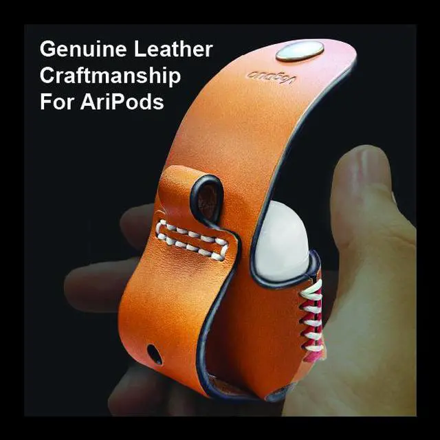 Alt view image 6 of 6 - VogDUO- Italian Genuine Leather Case for AirPods, portable carry case, Lightning port slot design, Belt Loop design, premium metal hook for the bag, keychain or jeans, YKK button applied- Tan