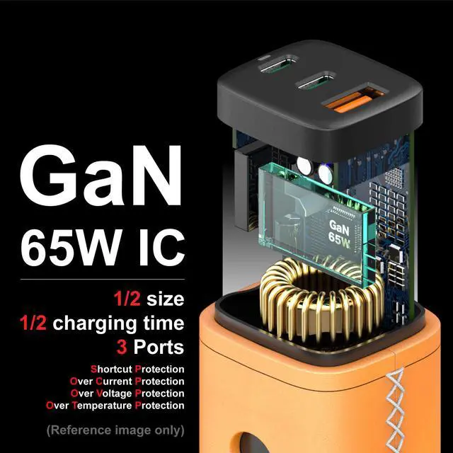 Alt view image 4 of 7 - VogDUO USB C Charger, 65W 3 Ports GaN, Fast Charging, Foldable Plug, Genuine Leather style, compatible with iPad, iPhone 13/13 Mini/13 Pro/13 Pro Max/12/11, Nintendo Switch, MacBook Pro