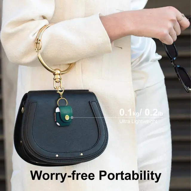 Alt view image 5 of 5 - VogDUO- Italian Genuine Leather Case for AirPods, portable carry case, Lightning port slot design, premium metal hook for the bag, keychain or jeans, YKK button applied- Emerald