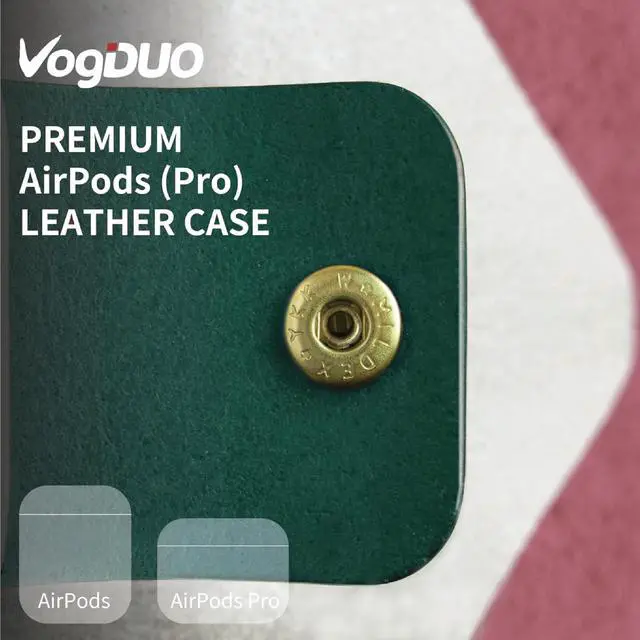 Alt view image 3 of 5 - VogDUO- Italian Genuine Leather Case for AirPods Pro, portable carry case, Lightning port slot design, premium metal hook for the bag, keychain or jeans, YKK button applied- Emerald