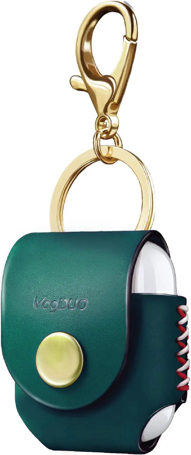 Main image of VogDUO- Italian Genuine Leather Case for AirPods, portable carry case, Lightning port slot design, premium metal hook for the bag, keychain or jeans, YKK button applied- Emerald