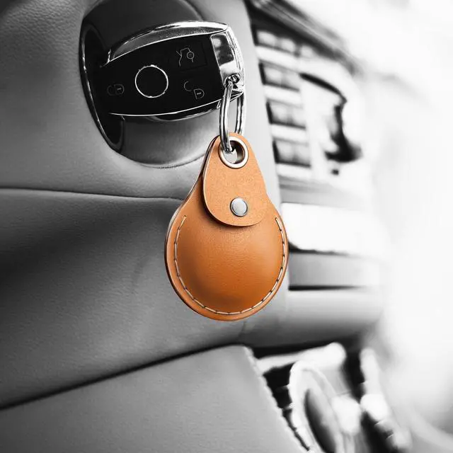 Alt view image 7 of 7 - VogDUO AirTag Leather Case, Italian Genuine Leather, Full cover, Keychain design, Hand Strap, Black