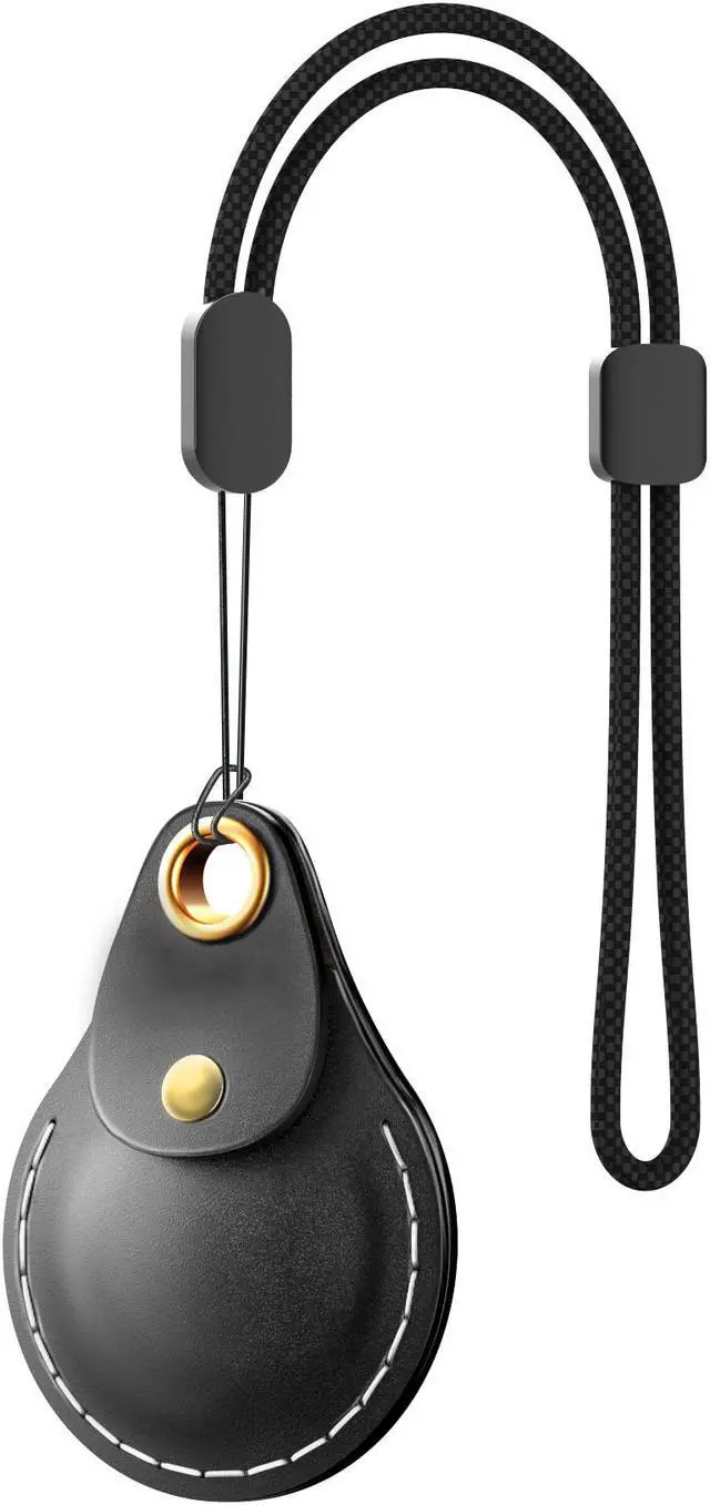 Alt view image 2 of 7 - VogDUO AirTag Leather Case, Italian Genuine Leather, Full cover, Keychain design, Hand Strap, Black
