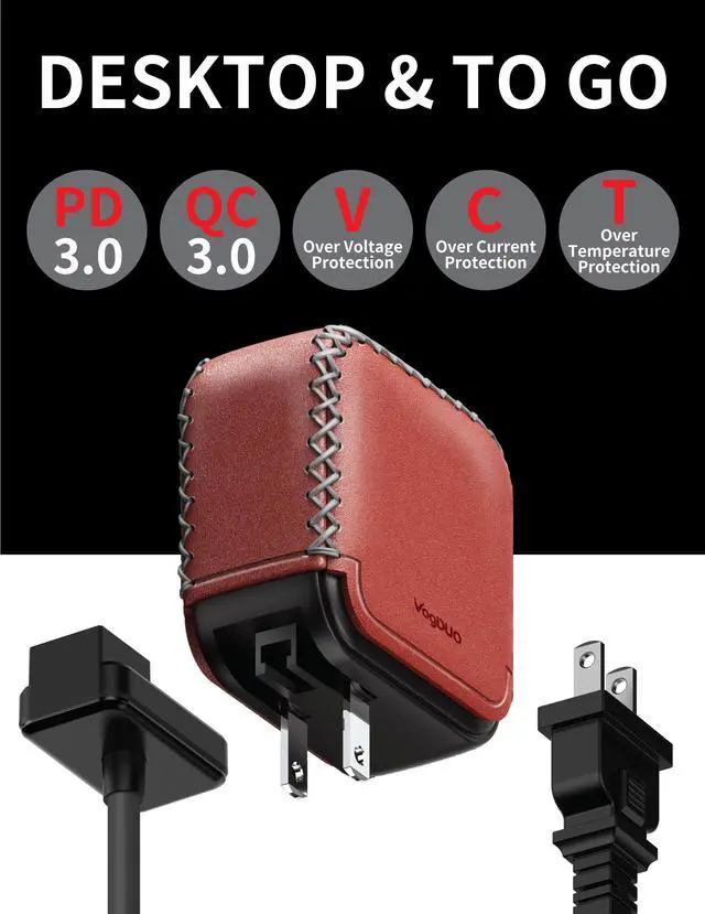 Alt view image 2 of 6 - VogDUO 100W USB C GaN Charger, 4 USB Charging Station, Multi-port Laptop Power Adapter, 5ft extension cable, Compatible with MacBook Pro/Air, iPad Mini/Pro, iPhone 13/13 Pro Max, Red