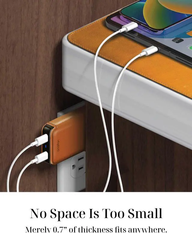 Alt view image 2 of 7 - VogDUO 65W USB C Wall Charger- Ultra-thin 2 Port Foldable Plug USB-C cable included GaN PD Fast Power Adapter with Leather for MacBook Pro, iPad Apple Watch, iPhone 14, 13, 12 (Tan Brown)