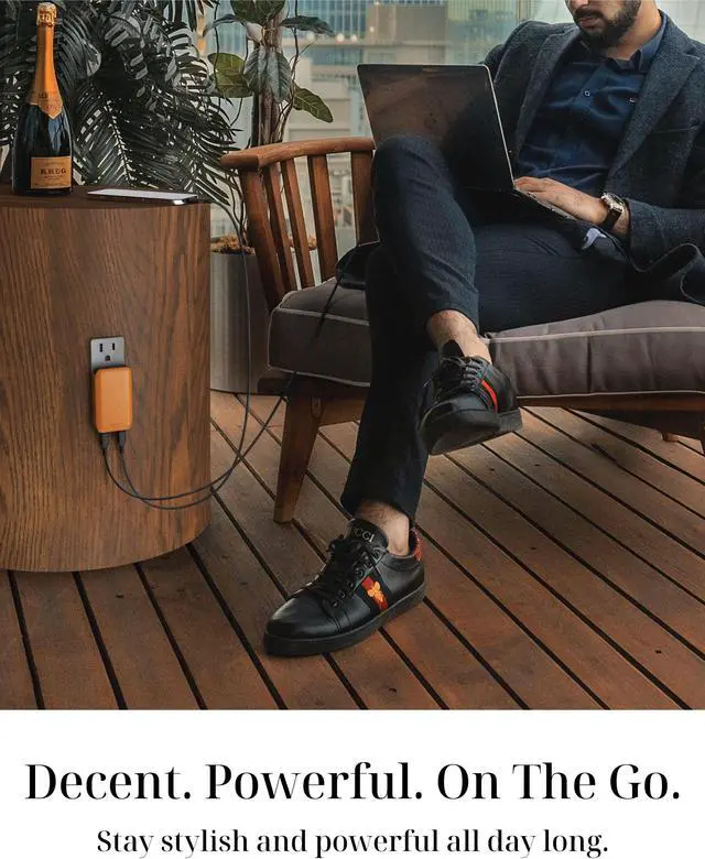 Alt view image 3 of 7 - VogDUO 65W USB C Wall Charger- Ultra-thin 2 Port Foldable Plug USB-C cable included GaN PD Fast Power Adapter with Leather for MacBook Pro, iPad Apple Watch, iPhone 14, 13, 12 (Tan Brown)