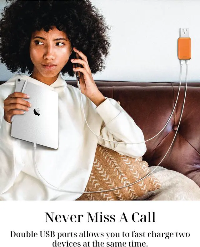 Alt view image 4 of 7 - VogDUO 65W USB C Wall Charger- Ultra-thin 2 Port Foldable Plug USB-C cable included GaN PD Fast Power Adapter with Leather for MacBook Pro, iPad Apple Watch, iPhone 14, 13, 12 (Tan Brown)