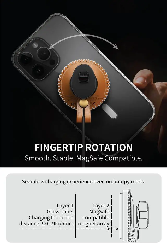 Alt view image 3 of 6 - VogDUO Wireless Leather Car Charger 15W Strong Magnetic Vent Mount- Including Extention Rack 3.3ft USBC Cable Dual 15W USB Ports for MagSafe iPhone 12, 13, 14, AirPods Pro 2 (Tan)