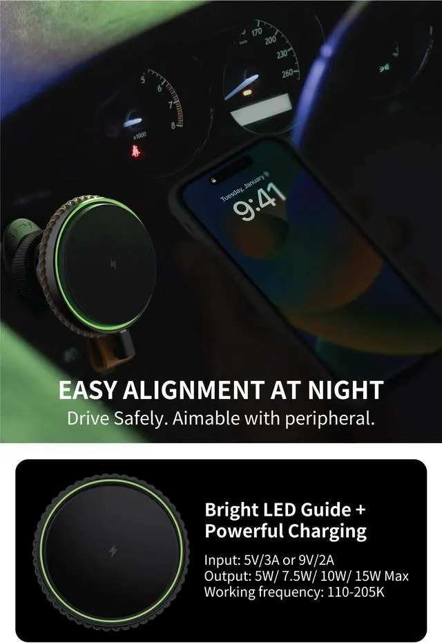 Alt view image 4 of 6 - VogDUO Wireless Leather Car Charger 15W Strong Magnetic Vent Mount- Including Extention Rack 3.3ft USBC Cable Dual 15W USB Ports for MagSafe iPhone 12, 13, 14, AirPods Pro 2 (Tan)