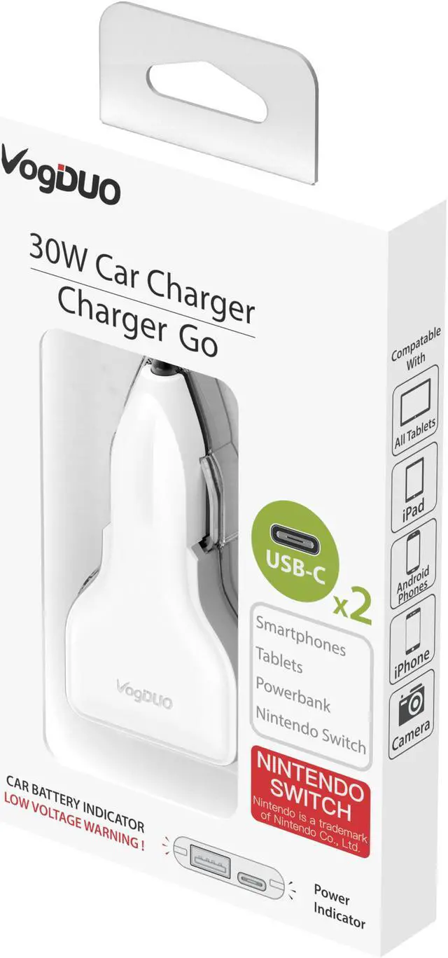 Alt view image 5 of 6 - VogDUO Charger Go, Dual Port, USB Type-C 30W Car Charger, ultra-compact size, compatible with iPhone, iPad, Apple Watch, and more- White
