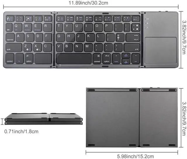 Alt view image 6 of 7 - 3 in 1 Wireless Bluetooth Keyboard Super Slim Touchpad Twice Foldable Keypad Rechargeable for Tablet/Laptop Android/IOS Devices