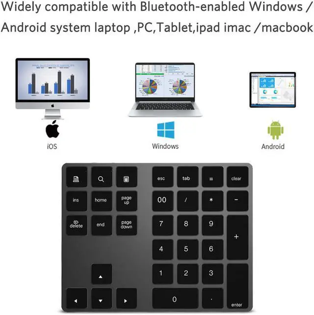 Alt view image 2 of 7 - Mini Numeric Keyboard Wireless Bluetooth Keypad 34keys Calculator Keyboard Rechargeable Keypads for Windows/ iOS/Android For PC Macbook Number Pad Mini
