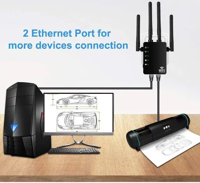 Alt view image 4 of 7 - Wireless 2.4G/5G Dual Band WiFi Repeater 1200Mbps Wireless AP Range Extender Wifi Signal Amplifier with 4 Antennas for Hotel/Home/Office(Black)