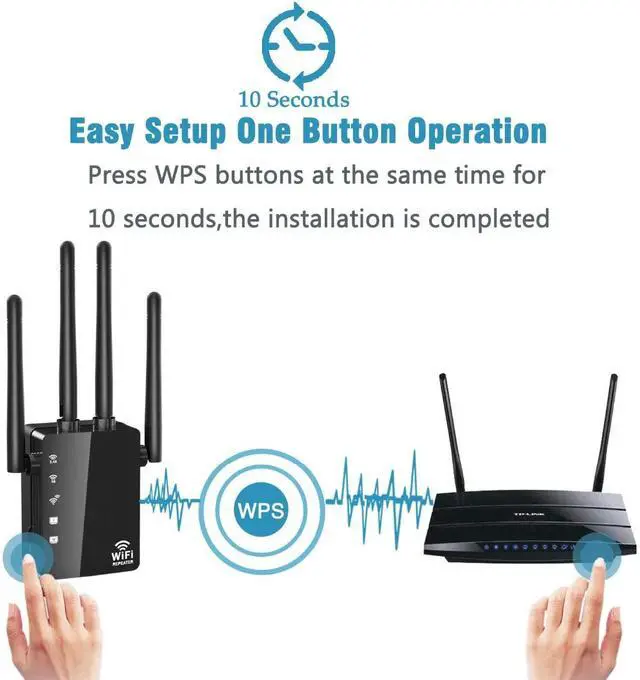 Alt view image 2 of 7 - Wireless 2.4G/5G Dual Band WiFi Repeater 1200Mbps Wireless AP Range Extender Wifi Signal Amplifier with 4 Antennas for Hotel/Home/Office(Black)