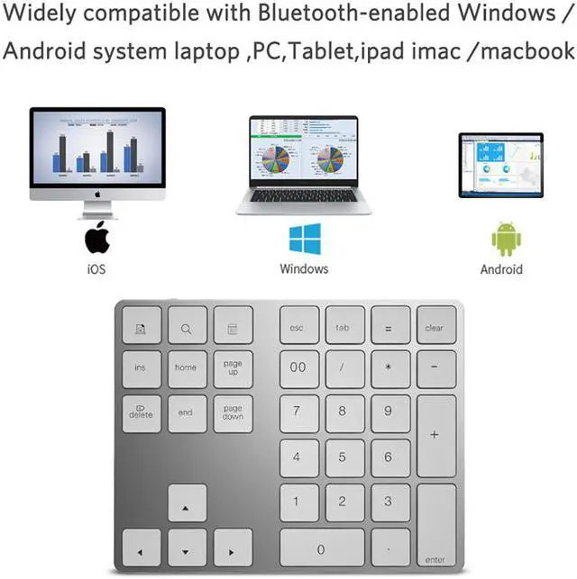 Alt view image 3 of 7 - Mini Numeric Keyboard Wireless Bluetooth Keypad 34keys Calculator Keyboard Rechargeable Keypads for Windows/ iOS/Android For PC Macbook Number Pad Mini