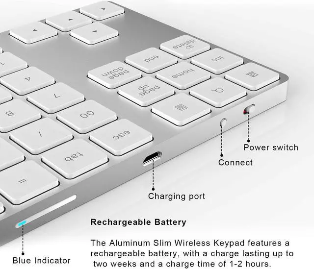 Alt view image 5 of 7 - Mini Numeric Keyboard Wireless Bluetooth Keypad 34keys Calculator Keyboard Rechargeable Keypads for Windows/ iOS/Android For PC Macbook Number Pad Mini