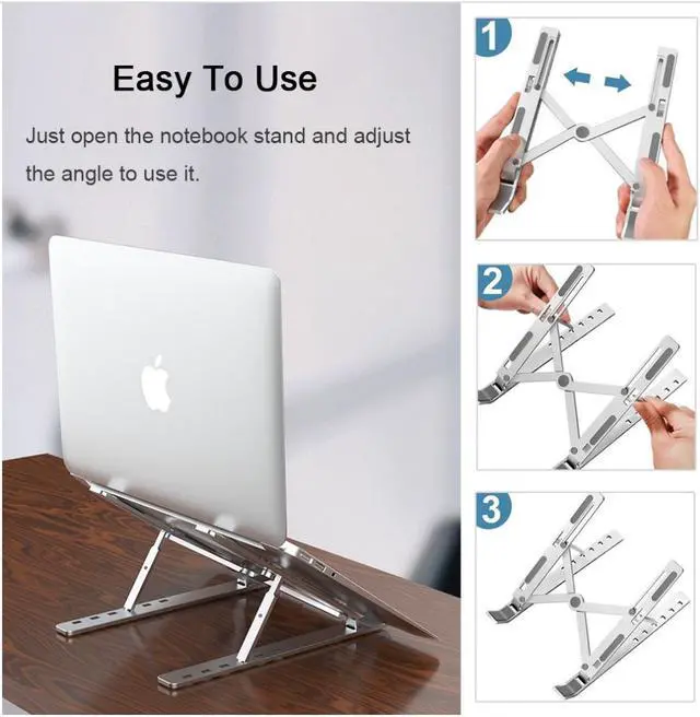 Alt view image 6 of 7 - Portable Laptop Stand Foldable Ergonomic Notebook Holder Aluminum Adjustable Laptop Holder Tablet Base for 10~15.6” PC Notebook