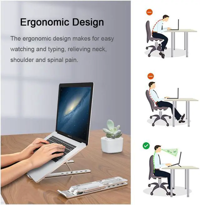 Alt view image 5 of 7 - Portable Laptop Stand Foldable Ergonomic Notebook Holder Aluminum Adjustable Laptop Holder Tablet Base for 10~15.6” PC Notebook