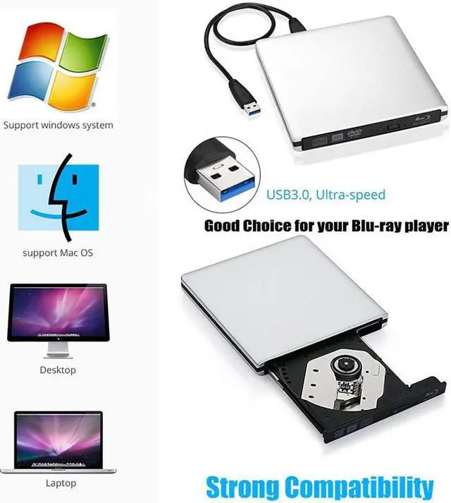 Alt view image 2 of 7 - CENULIN Blu-ray Burner USB3.0 External Optical Drive DVD Player Aluminum Blu Ray Writer Reader 3D 6x Slim BD CD DVD Player for Laptop Desktop Windows XP/7/8/10,Mac OS