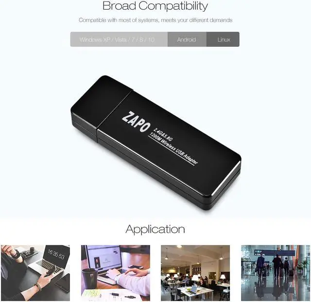 Alt view image 5 of 7 - 2.4G/5G Dual Band Wireless USB Adapter 802.11 ac 1200Mbps USB Wifi Receiver for Desktop/Notebook