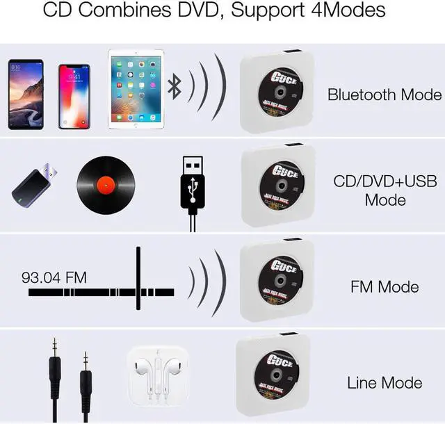 Alt view image 2 of 7 - Wall Mounted CD Player Bluetooth Stereo HiFi Speaker DVD Player CD Boombox  FM Radio with LCD Display Alarm Clock Wireless Remote Control Support 1080P HDMI Video to TV