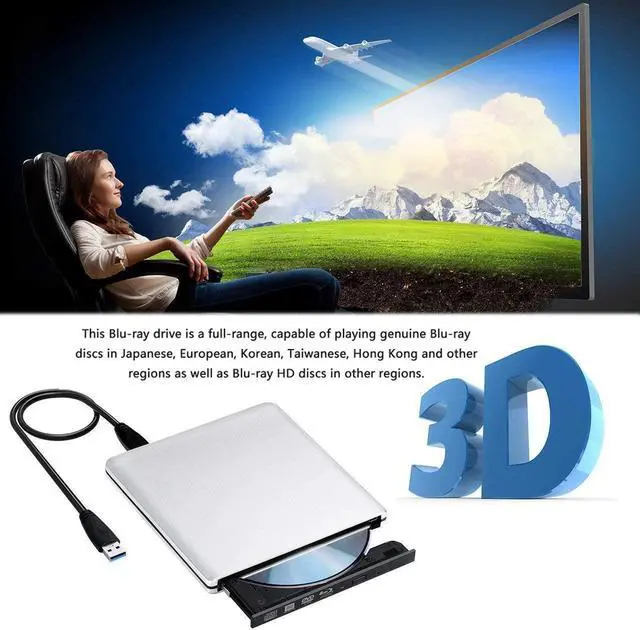 Alt view image 7 of 7 - Ultra Slim 4K Blu-Ray Burner Blu-ray Writer External DVD Drive CD/DVD ROM/RW Drive USB3.0 DVD Reader 3D Blu-Ray  Reader CD/DVD Burner for Desktop/Notebook