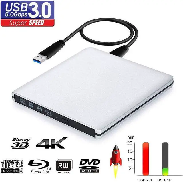 Alt view image 6 of 7 - Ultra Slim 4K Blu-Ray Burner Blu-ray Writer External DVD Drive CD/DVD ROM/RW Drive USB3.0 DVD Reader 3D Blu-Ray  Reader CD/DVD Burner for Desktop/Notebook