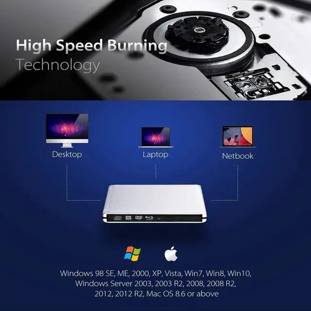 Alt view image 4 of 7 - Ultra Slim 4K Blu-Ray Burner Blu-ray Writer External DVD Drive CD/DVD ROM/RW Drive USB3.0 DVD Reader 3D Blu-Ray  Reader CD/DVD Burner for Desktop/Notebook