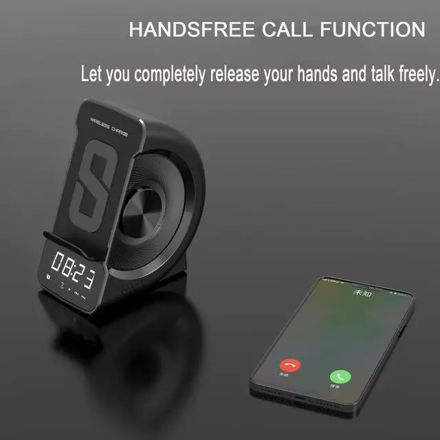 Alt view image 3 of 7 - 10W Wireless Charger Bluetooth Speaker with FM Radio Digital Alarm Clock TF card Player Phone Wireless Charging Stand