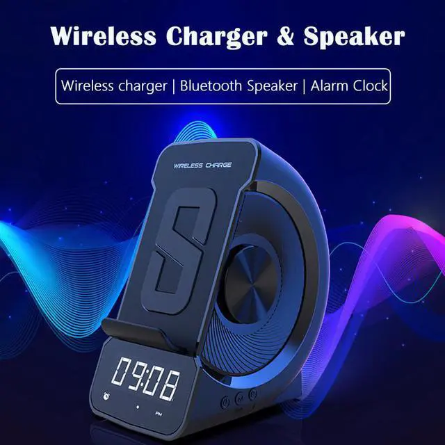 Alt view image 2 of 7 - 10W Wireless Charger Bluetooth Speaker with FM Radio Digital Alarm Clock TF card Player Phone Wireless Charging Stand