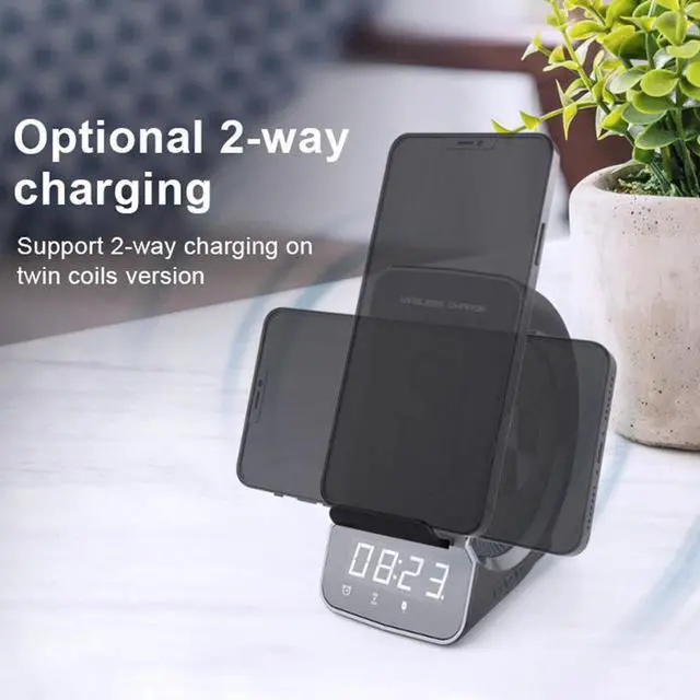 Alt view image 5 of 7 - 10W Wireless Charger Bluetooth Speaker with FM Radio Digital Alarm Clock TF card Player Phone Wireless Charging Stand