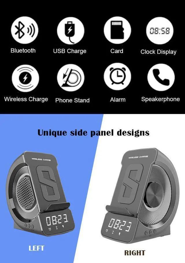 Alt view image 7 of 7 - 10W Wireless Charger Bluetooth Speaker with FM Radio Digital Alarm Clock TF card Player Phone Wireless Charging Stand