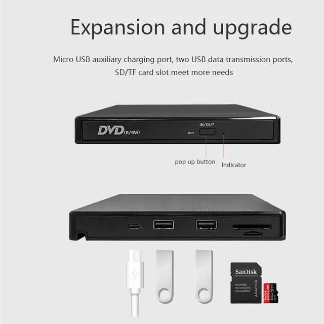 Alt view image 4 of 7 - Portable DVD Drive USB3.0&Type C External Optical Drive DVD Burner CD/DVD Player with Micro USB/USB /SD/FT Slot for PC/Desktop