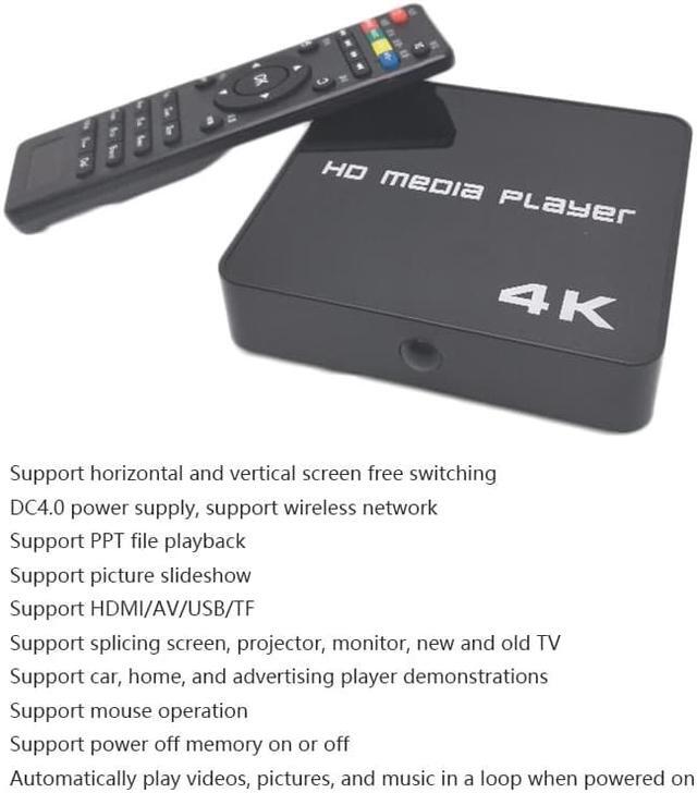 Alt view image 7 of 7 - 4K HDD Media Player Auto Play USB Drive/TF card/External Hard Disk 1080P FULL HD Multimedia Player Support Playback video ,Music,Picture, PPT,with HDMI/AV Out for HDTV/Projector/Monitor