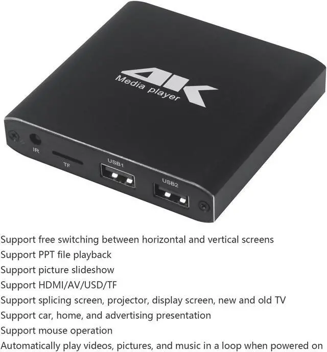 Alt view image 7 of 7 - Mini 4K Advertising Player With TF/AV/HDMI/USB Disk 1080P Full HD Media Player Supports MKV video & Blu-ray movies External HDD Multimedia Player for Splicing Screen/Projector