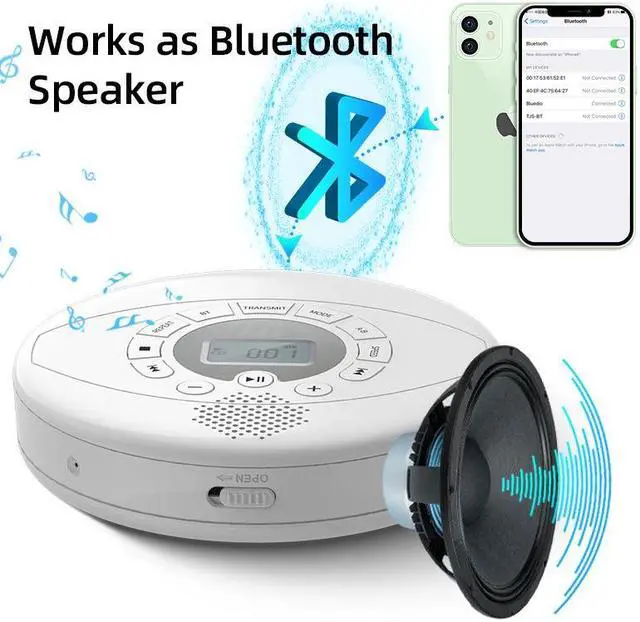 Alt view image 4 of 7 - Portable CD Player Bluetooth CD Walkman Built in Speakers with Headphones Rechargeable CD Player Support USB/AUX input