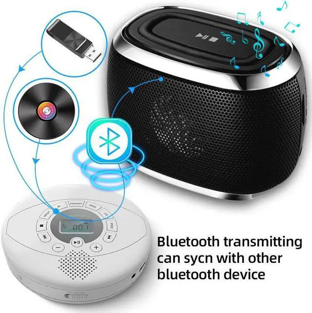 Alt view image 6 of 7 - Portable CD Player Bluetooth CD Walkman Built in Speakers with Headphones Rechargeable CD Player Support USB/AUX input