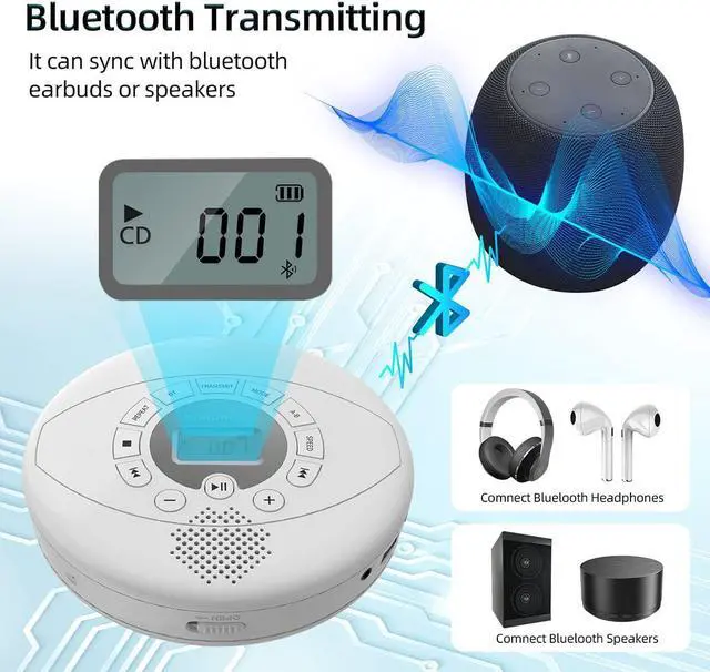 Alt view image 2 of 7 - Portable CD Player Bluetooth CD Walkman Built in Speakers with Headphones Rechargeable CD Player Support USB/AUX input