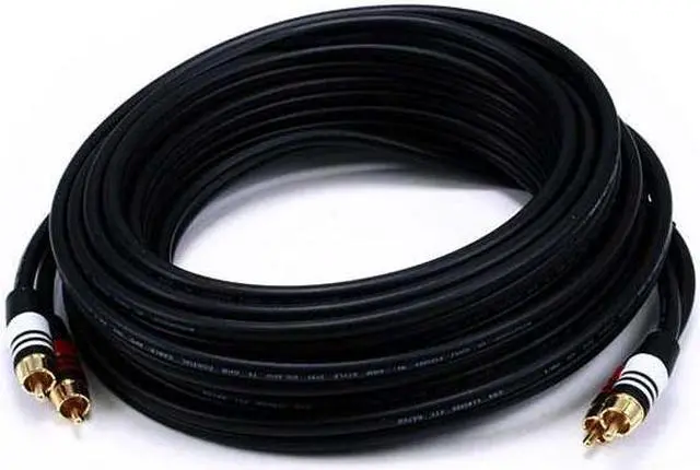 Main image of Monoprice Premium Two-Channel Audio Cable - 25 Feet - Black | 2 RCA Plug to 2 RCA Plug 22AWG, Male to Male